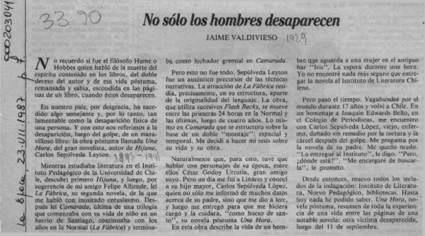 No sólo los hombres desaparecen  [artículo]Jaime Valdivieso.
