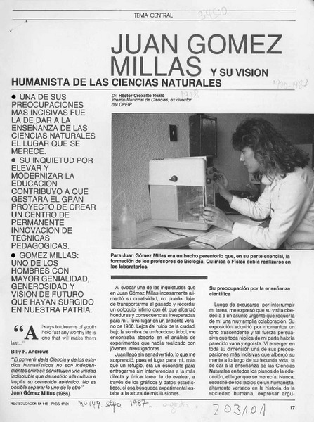 Juan Gómez MIllas y su visión humanista de las ciencias naturales  [artículo]Héctor Croxatto Rezio.