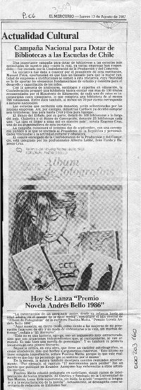 Hoy se lanza "Premio novela Andrés Bello 1986"  [artículo].