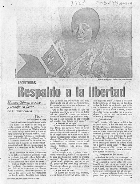 Respaldo a la libertad  [artículo] Guillermo Blanco.