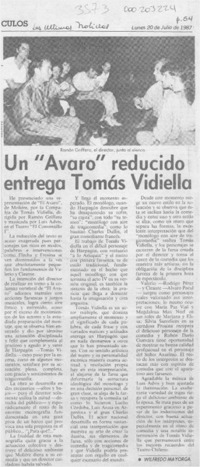 Un "Avaro" reducido entrega Tomás Vidiella