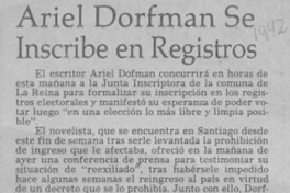 Ariel Dorfman se inscribe en Registros  [artículo].