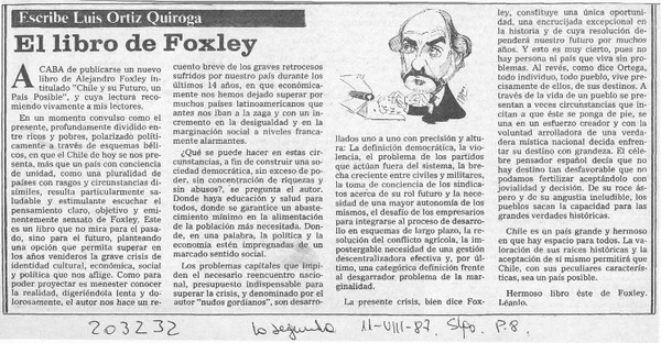 El libro de Foxley  [artículo] Luis Ortiz Quiroga.