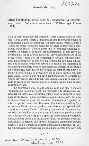 Alicia Frohmann "Puentes sobre la turbulencia"  [artículo] Joaquín Fermandois.