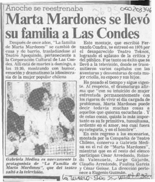 Marta Mardones se llevó su familia a Las Condes  [artículo].