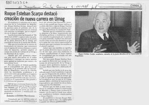 Roque Esteban Scarpa destacó creación de nueva carrera en Umag  [artículo].