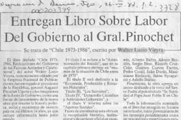 Entregan libro sobre labor del gobierno al Gral. Pinochet  [artículo].