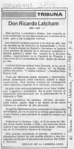 Don Ricardo Latcham  [artículo] Hernán de la Carrera Cruz.