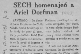 SECH homenajeó a Ariel Dorfman  [artículo].