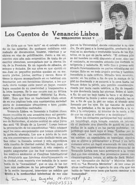 Los cuentos de Venancio Lisboa  [artículo] Wellington Rojas V.