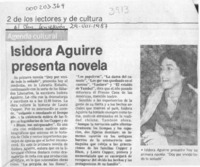 Isidora Aguirre presenta novela  [artículo].