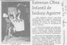 Estrenan obra infantil de Isidora Aguirre  [artículo].