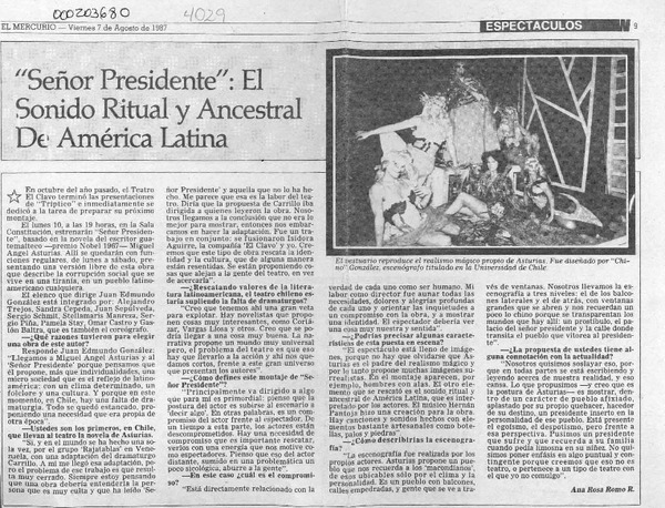"Señor Presidente", el sonido ritual y ancestral de América Latina  [artículo] Ana Rosa Romo R.