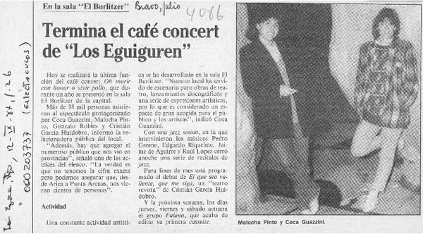 Termina el café concert de "Los Eguiguren"  [artículo].