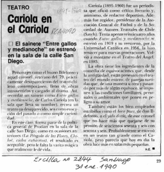 Cariola en el Cariola  [artículo] H. E.