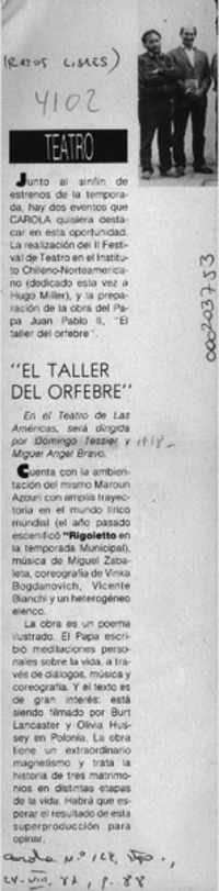 "El Taller del orfebre"  [artículo].