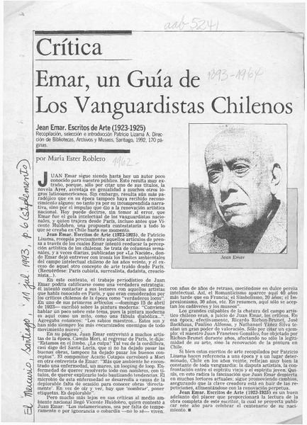 Emar, un guía de los vanguardistas chilenos  [artículo] María Ester Roblero.
