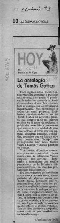 La antología de Tomás Gatica  [artículo] Daniel de la Vega.