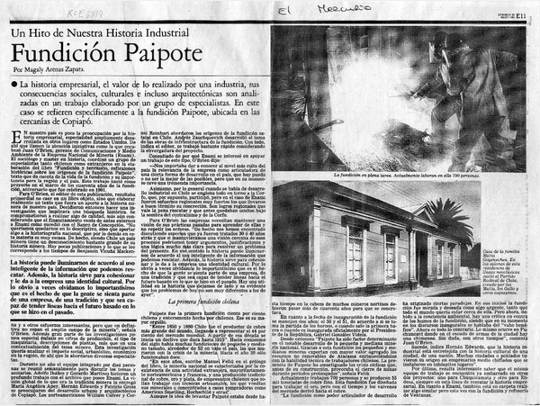 Fundición Paipote  [artículo] Magaly Arenas Zapata.