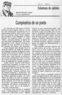 Cumpleaños de un poeta  [artículo] Marino Muñoz Lagos.