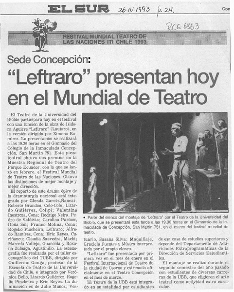 "Leftraro" presentan hoy en el Mundial de Teatro  [artículo].