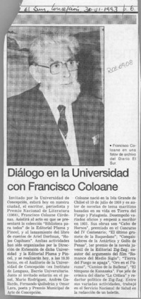 Diálogo en la Universidad con Francisco Coloane  [artículo].