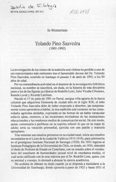 Yolando Pino Saavedra (1901-1992)  [artículo] Luis Prieto.