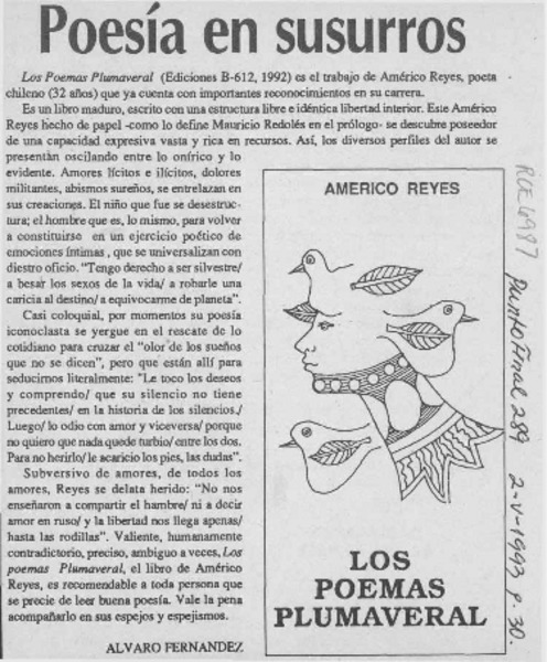 Poesía en susurros  [artículo] Alvaro Fernández.