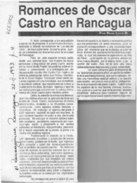 Romances de Oscar Castro en Rancagua  [artículo] René Leiva B.