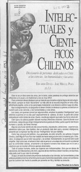 Intelectuales y científicos chilenos  [artículo] Oscar Pinochet de la Barra.