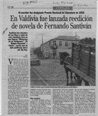 En Valdivia fue lanzada reedición de novela de Fernando Santiván  [artículo] R. V.