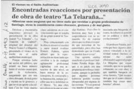 Encontradas reacciones por presentación de obra de teatro "La Telaraña -- "  [artículo].