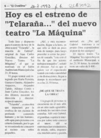 Hoy es el estreno de "Telaraña -- " del nuevo teatro "La Máquina"  [artículo].