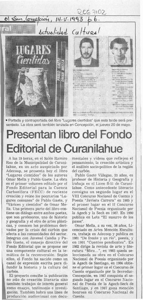 Presentan libro del Fondo Editorial de Curanilahue  [artículo].