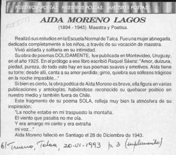 Aída Moreno Lagos  [artículo] Silvia Yáñez C.