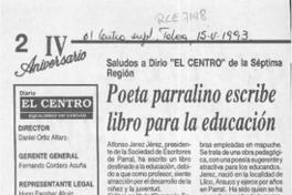 Poeta parralino escribe libro para la educación  [artículo].