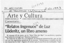 "Relatos ingenuos" de Luz Luderitz, un libro ameno  [artículo] Adolfo Simpson T.