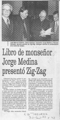 Libro de monseñor Jorge Medina presentó Zig-Zag  [artículo].