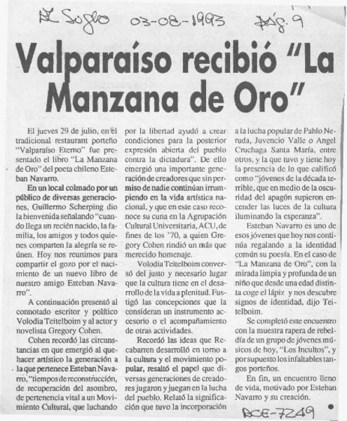 Valparaíso recibió "La manzana de oro"  [artículo].