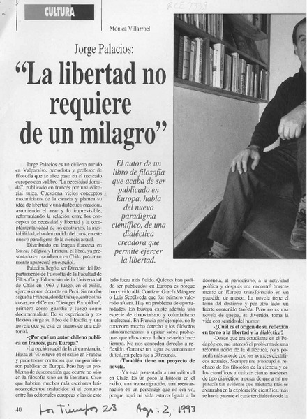 "La libertad no requiere de un milagro"  [artículo] Mónica Villarroel.