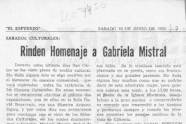 Rinden homenaje a Gabriela Mistral  [artículo] Olga Palma Pereira.