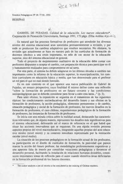 Gabriel de Pujadas, "Calidad de la educación"  [artículo] Elba Ardiles A.
