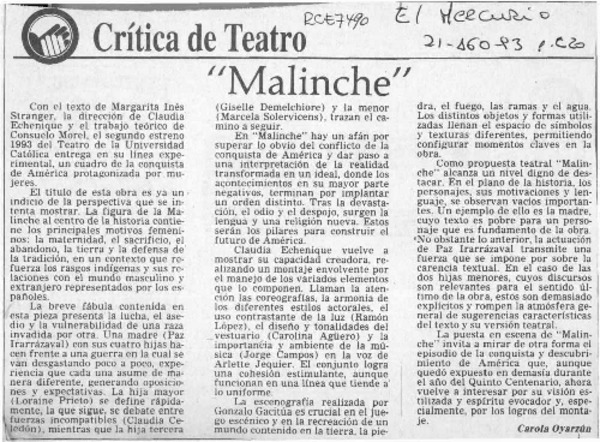 "Malinche"  [artículo] Carola Oyarzún.