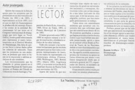 Autor postergado  [artículo] Ramón Griffero.