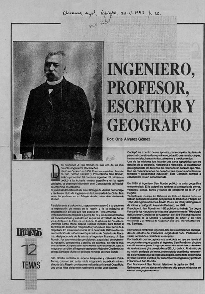 Ingeniero, profesor, escritor y geógrafo  [artículo] Oriel Alvarez Gómez.