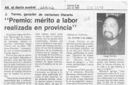 "Premio, mérito a labor realizada en provincia"  [artículo].