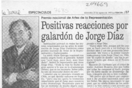 Positivas reacciones por galardón de Jorge Díaz  [artículo].
