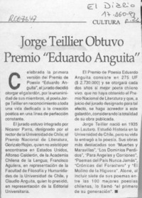 Jorge Teillier obtuvo Premio "Eduardo Anguita"  [artículo].