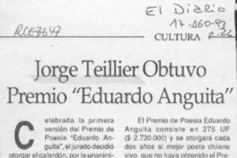 Jorge Teillier obtuvo Premio "Eduardo Anguita"  [artículo].