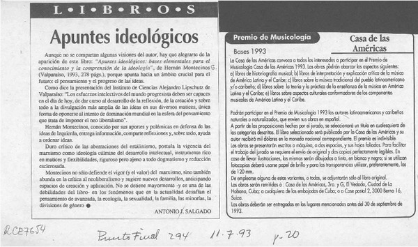 Apuntes ideológicos  [artículo] Antonio J. Salgado.